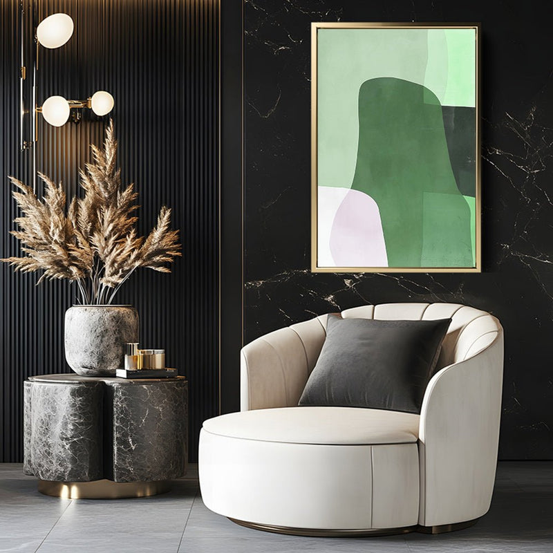 Canvas Wall Art Stretched Over Wooden Frame with Floating Frame and Green Shades Abstract Painting CV4182 - Al Rugaib Furniture