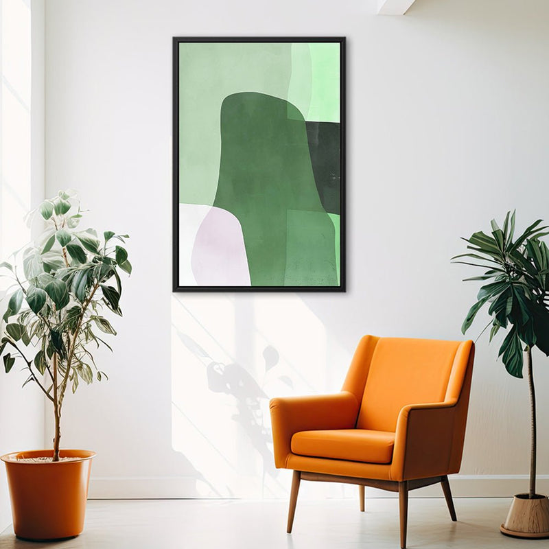 Canvas Wall Art Stretched Over Wooden Frame with Floating Frame and Green Shades Abstract Painting CV4182 - Al Rugaib Furniture