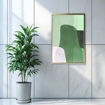 Canvas Wall Art Stretched Over Wooden Frame with Floating Frame and Green Shades Abstract Painting CV4182 - Al Rugaib Furniture