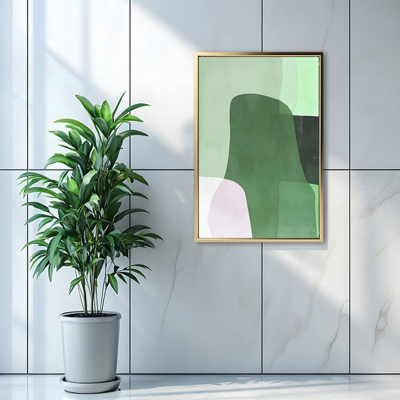 Canvas Wall Art Stretched Over Wooden Frame with Floating Frame and Green Shades Abstract Painting CV4182 - Al Rugaib Furniture