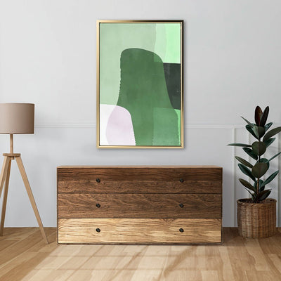 Canvas Wall Art Stretched Over Wooden Frame with Floating Frame and Green Shades Abstract Painting CV4182 - Al Rugaib Furniture