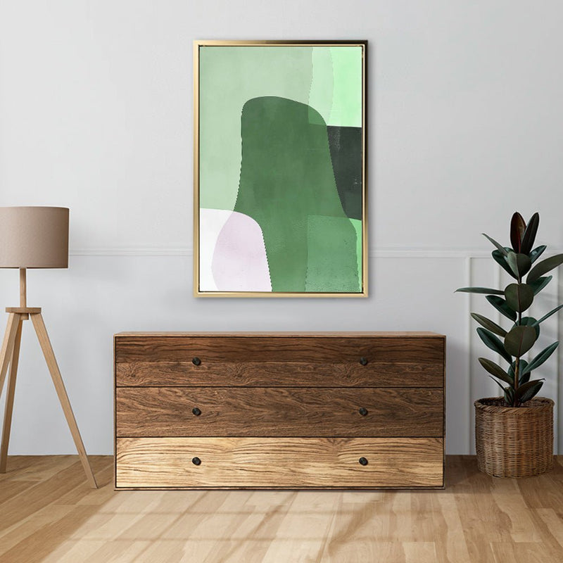 Canvas Wall Art Stretched Over Wooden Frame with Floating Frame and Green Shades Abstract Painting CV4182 - Al Rugaib Furniture