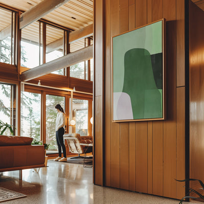 Canvas Wall Art Stretched Over Wooden Frame with Floating Frame and Green Shades Abstract Painting CV4182 - Al Rugaib Furniture