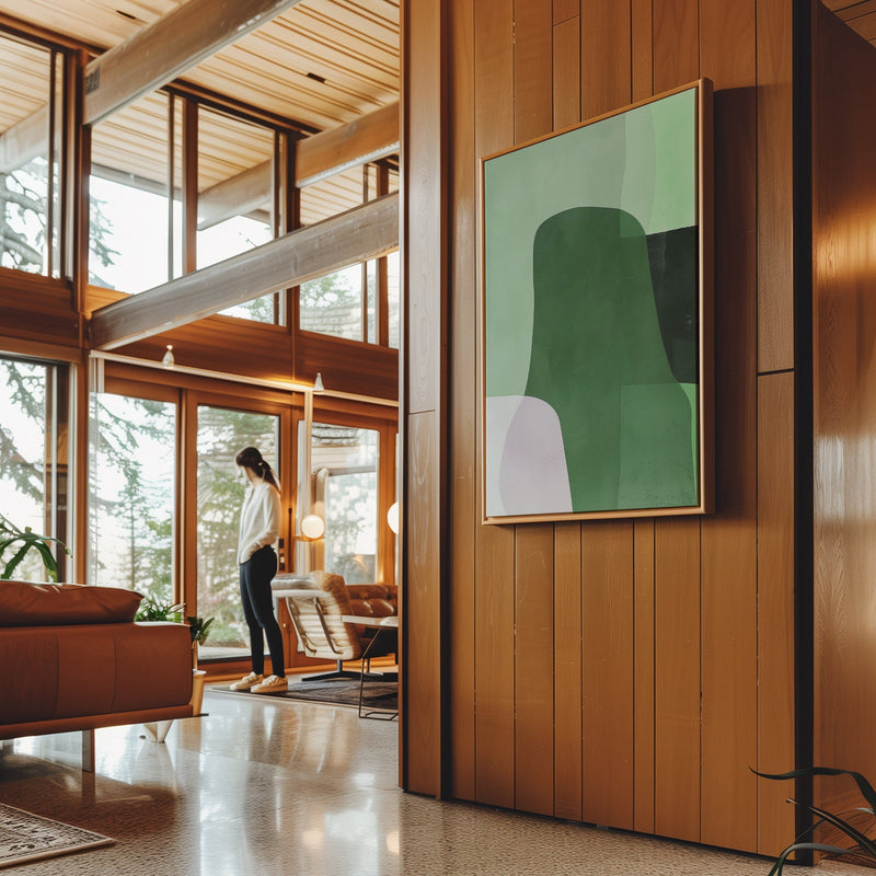 Canvas Wall Art Stretched Over Wooden Frame with Floating Frame and Green Shades Abstract Painting CV4182 - Al Rugaib Furniture