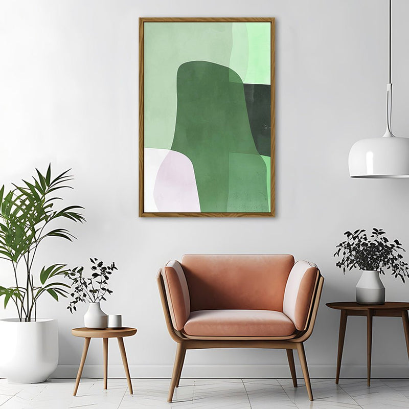 Canvas Wall Art Stretched Over Wooden Frame with Floating Frame and Green Shades Abstract Painting CV4182 - Al Rugaib Furniture