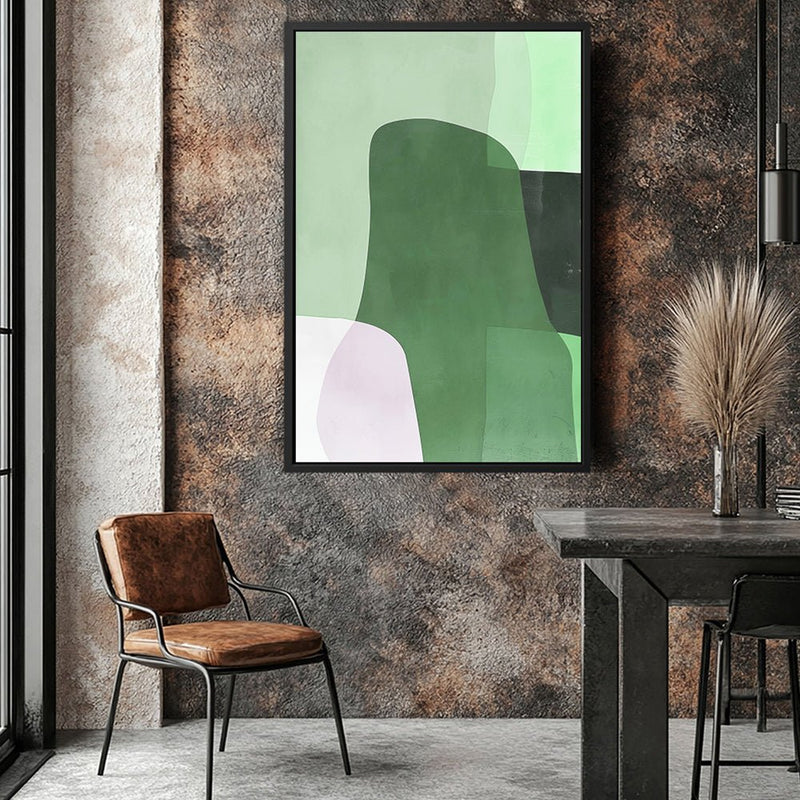 Canvas Wall Art Stretched Over Wooden Frame with Floating Frame and Green Shades Abstract Painting CV4182 - Al Rugaib Furniture