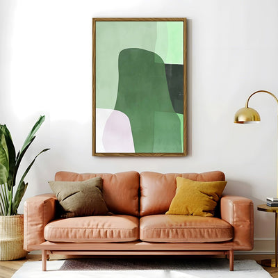 Canvas Wall Art Stretched Over Wooden Frame with Floating Frame and Green Shades Abstract Painting CV4182 - Al Rugaib Furniture