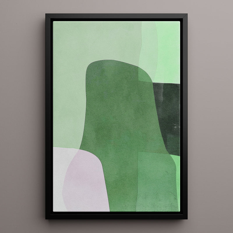 Canvas Wall Art Stretched Over Wooden Frame with Floating Frame and Green Shades Abstract Painting CV4182 - Al Rugaib Furniture