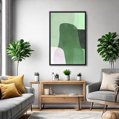 Canvas Wall Art Stretched Over Wooden Frame with Floating Frame and Green Shades Abstract Painting CV4182 - Al Rugaib Furniture