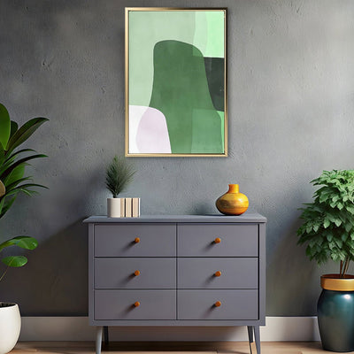 Canvas Wall Art Stretched Over Wooden Frame with Floating Frame and Green Shades Abstract Painting CV4182 - Al Rugaib Furniture