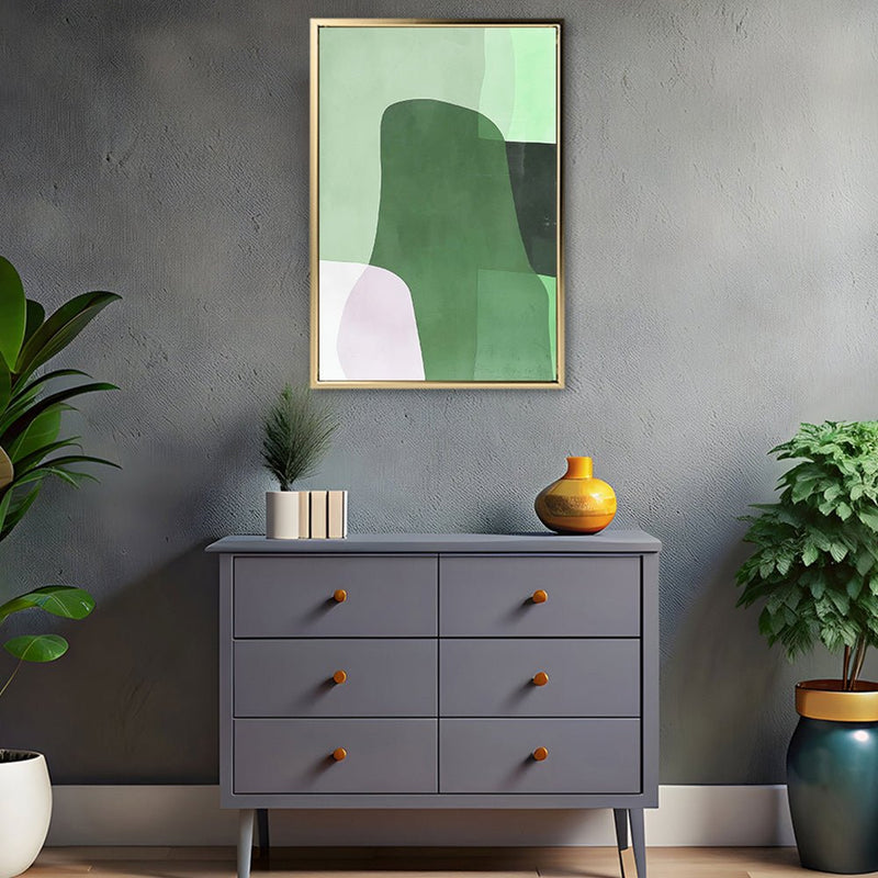 Canvas Wall Art Stretched Over Wooden Frame with Floating Frame and Green Shades Abstract Painting CV4182 - Al Rugaib Furniture