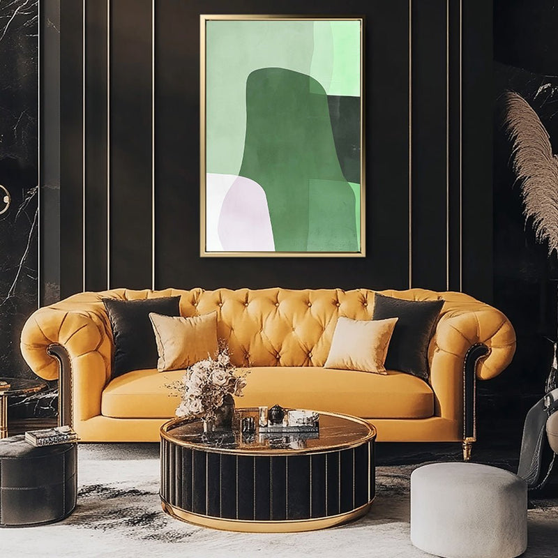 Canvas Wall Art Stretched Over Wooden Frame with Floating Frame and Green Shades Abstract Painting CV4182 - Al Rugaib Furniture