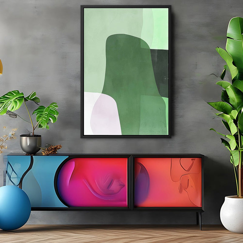 Canvas Wall Art Stretched Over Wooden Frame with Floating Frame and Green Shades Abstract Painting CV4182 - Al Rugaib Furniture