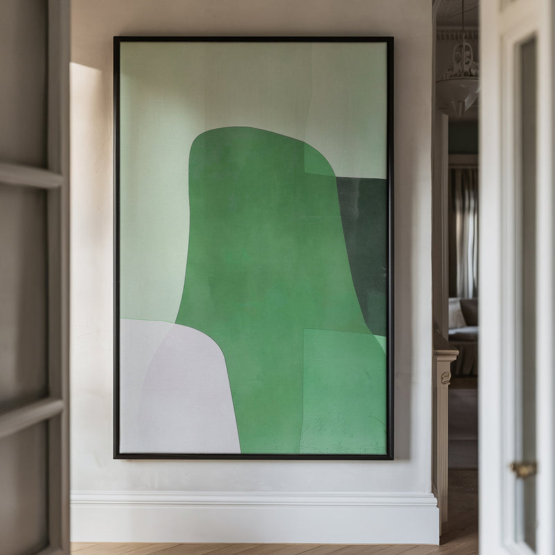 Canvas Wall Art Stretched Over Wooden Frame with Floating Frame and Green Shades Abstract Painting CV4182 - Al Rugaib Furniture