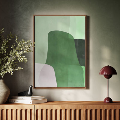 Canvas Wall Art Stretched Over Wooden Frame with Floating Frame and Green Shades Abstract Painting CV4182 - Al Rugaib Furniture