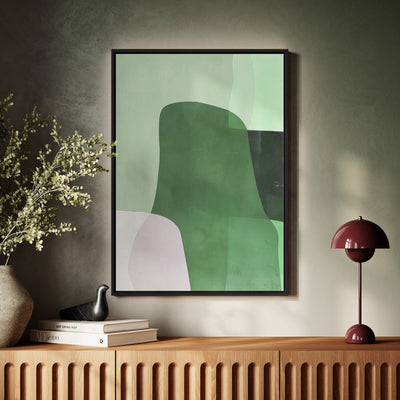 Canvas Wall Art Stretched Over Wooden Frame with Floating Frame and Green Shades Abstract Painting CV4182 - Al Rugaib Furniture