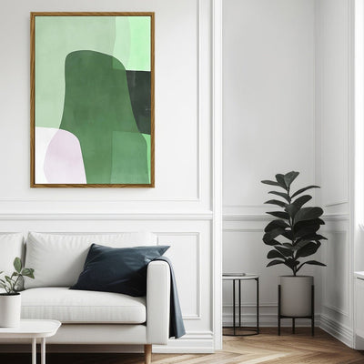 Canvas Wall Art Stretched Over Wooden Frame with Floating Frame and Green Shades Abstract Painting CV4182 - Al Rugaib Furniture
