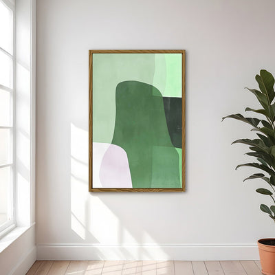 Canvas Wall Art Stretched Over Wooden Frame with Floating Frame and Green Shades Abstract Painting CV4182 - Al Rugaib Furniture
