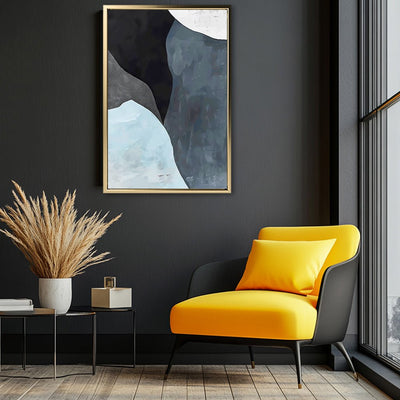 Canvas Wall Art Stretched Over Wooden Frame with Floating Frame and Grey Mountains Abstract Painting CV4183 - Al Rugaib Furniture