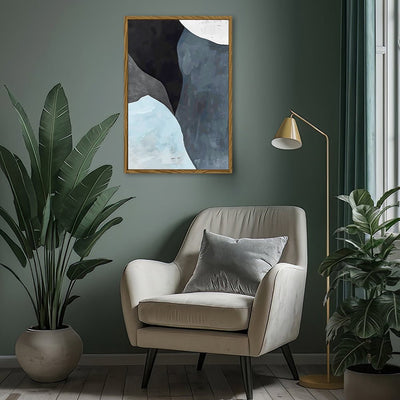 Canvas Wall Art Stretched Over Wooden Frame with Floating Frame and Grey Mountains Abstract Painting CV4183 - Al Rugaib Furniture