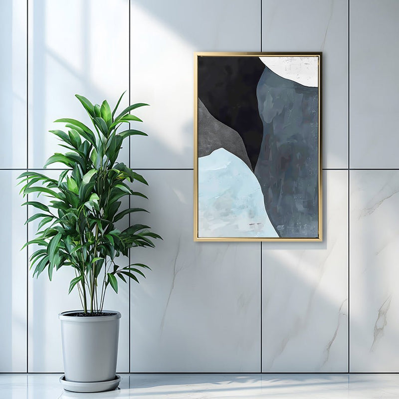 Canvas Wall Art Stretched Over Wooden Frame with Floating Frame and Grey Mountains Abstract Painting CV4183 - Al Rugaib Furniture