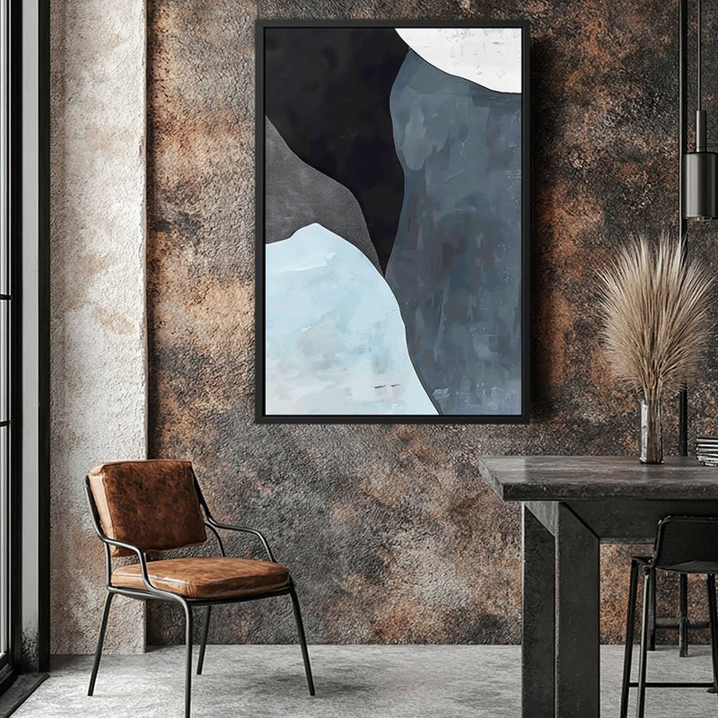 Canvas Wall Art Stretched Over Wooden Frame with Floating Frame and Grey Mountains Abstract Painting CV4183 - Al Rugaib Furniture