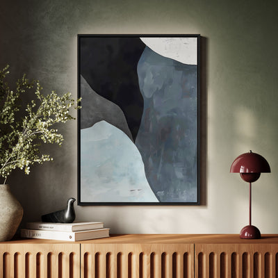 Canvas Wall Art Stretched Over Wooden Frame with Floating Frame and Grey Mountains Abstract Painting CV4183 - Al Rugaib Furniture