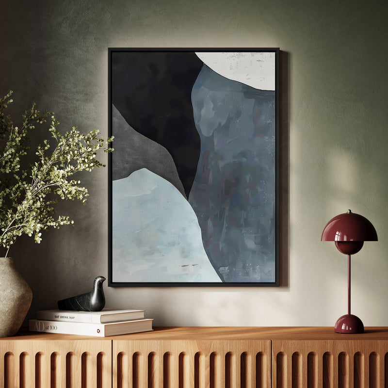 Canvas Wall Art Stretched Over Wooden Frame with Floating Frame and Grey Mountains Abstract Painting CV4183 - Al Rugaib Furniture