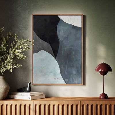Canvas Wall Art Stretched Over Wooden Frame with Floating Frame and Grey Mountains Abstract Painting CV4183 - Al Rugaib Furniture
