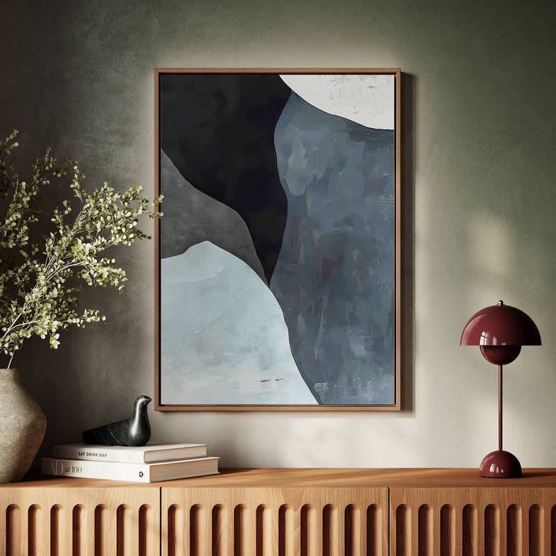Canvas Wall Art Stretched Over Wooden Frame with Floating Frame and Grey Mountains Abstract Painting CV4183 - Al Rugaib Furniture
