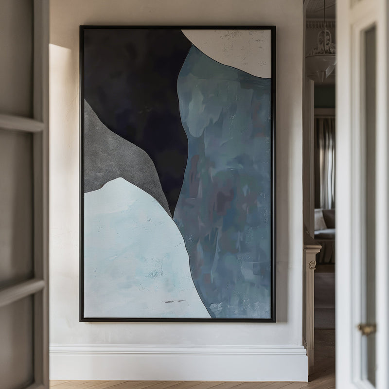 Canvas Wall Art Stretched Over Wooden Frame with Floating Frame and Grey Mountains Abstract Painting CV4183 - Al Rugaib Furniture