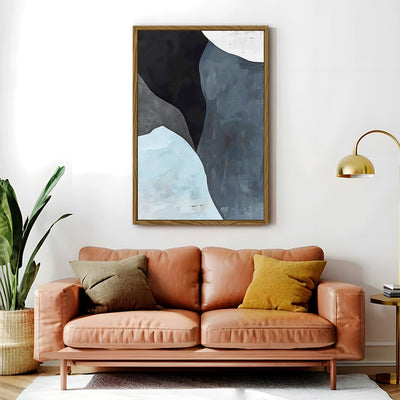 Canvas Wall Art Stretched Over Wooden Frame with Floating Frame and Grey Mountains Abstract Painting CV4183 - Al Rugaib Furniture