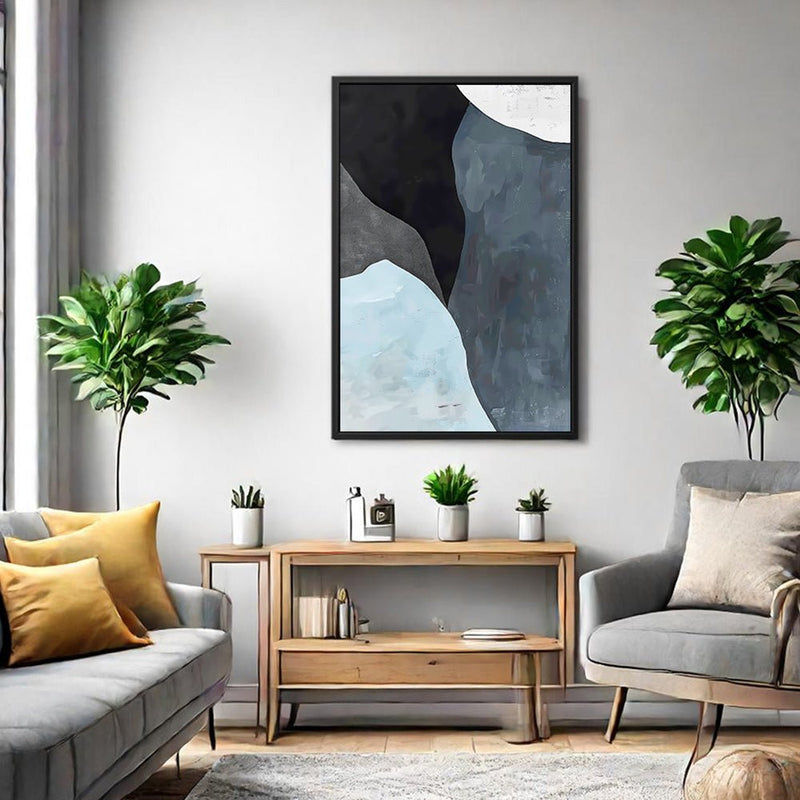 Canvas Wall Art Stretched Over Wooden Frame with Floating Frame and Grey Mountains Abstract Painting CV4183 - Al Rugaib Furniture