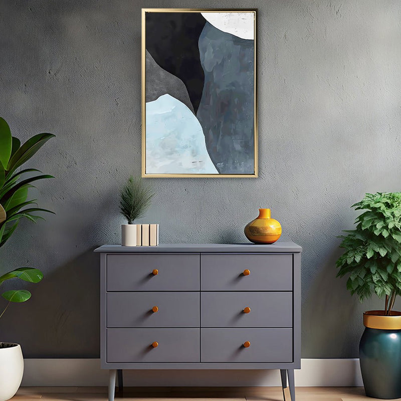 Canvas Wall Art Stretched Over Wooden Frame with Floating Frame and Grey Mountains Abstract Painting CV4183 - Al Rugaib Furniture