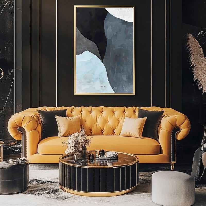 Canvas Wall Art Stretched Over Wooden Frame with Floating Frame and Grey Mountains Abstract Painting CV4183 - Al Rugaib Furniture