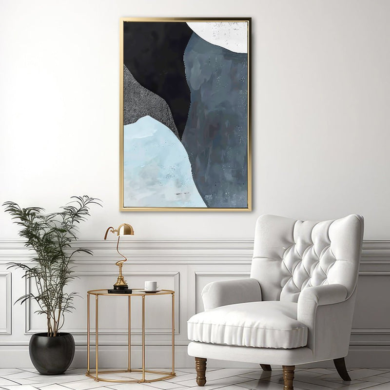 Canvas Wall Art Stretched Over Wooden Frame with Floating Frame and Grey Mountains Abstract Painting CV4183 - Al Rugaib Furniture