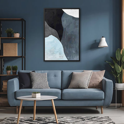 Canvas Wall Art Stretched Over Wooden Frame with Floating Frame and Grey Mountains Abstract Painting CV4183 - Al Rugaib Furniture