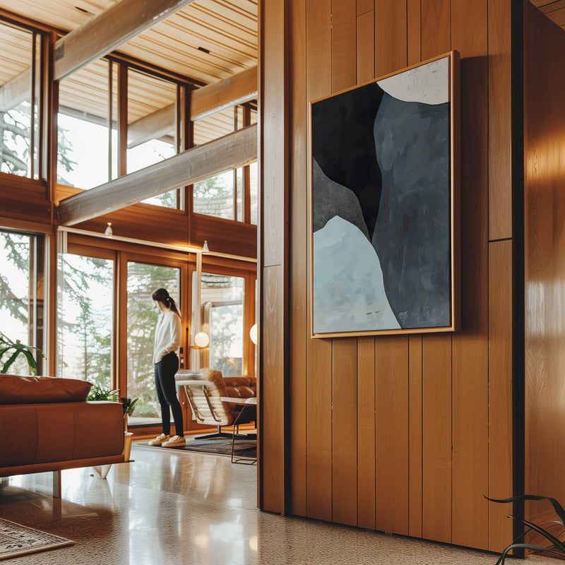 Canvas Wall Art Stretched Over Wooden Frame with Floating Frame and Grey Mountains Abstract Painting CV4183 - Al Rugaib Furniture