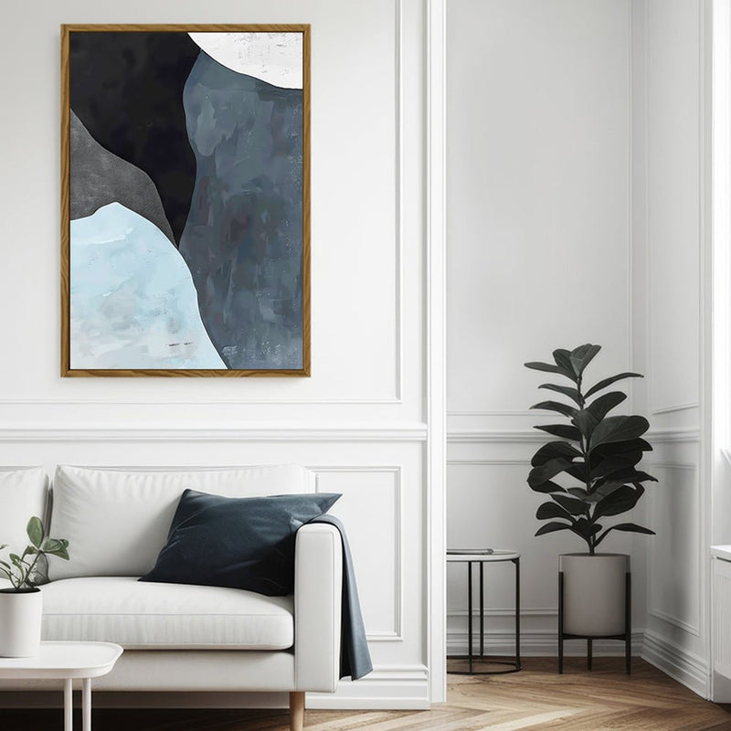 Canvas Wall Art Stretched Over Wooden Frame with Floating Frame and Grey Mountains Abstract Painting CV4183 - Al Rugaib Furniture