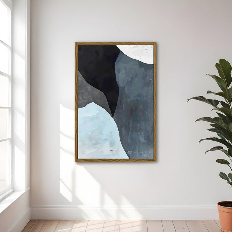 Canvas Wall Art Stretched Over Wooden Frame with Floating Frame and Grey Mountains Abstract Painting CV4183 - Al Rugaib Furniture