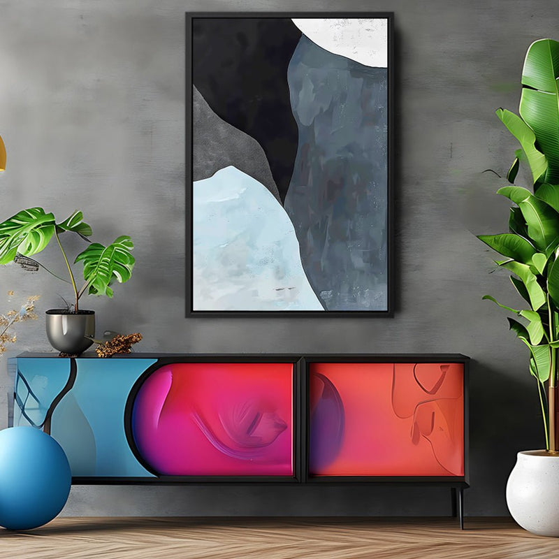 Canvas Wall Art Stretched Over Wooden Frame with Floating Frame and Grey Mountains Abstract Painting CV4183 - Al Rugaib Furniture