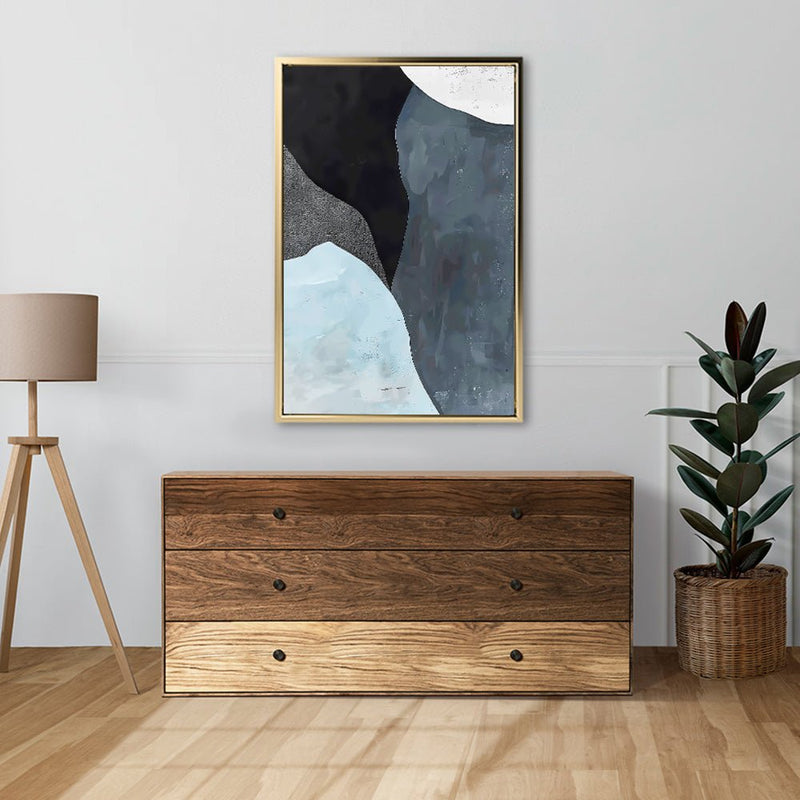 Canvas Wall Art Stretched Over Wooden Frame with Floating Frame and Grey Mountains Abstract Painting CV4183 - Al Rugaib Furniture