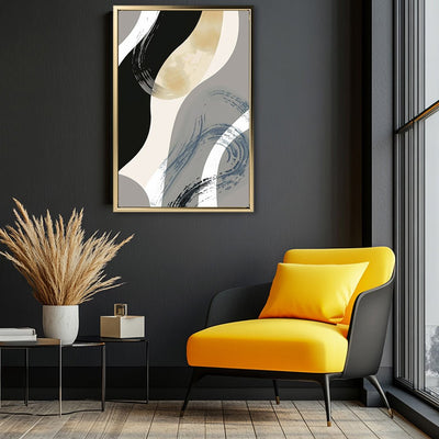 Canvas Wall Art Stretched Over Wooden Frame with Floating Frame and Grey Waves Abstract Painting CV4184 - Al Rugaib Furniture