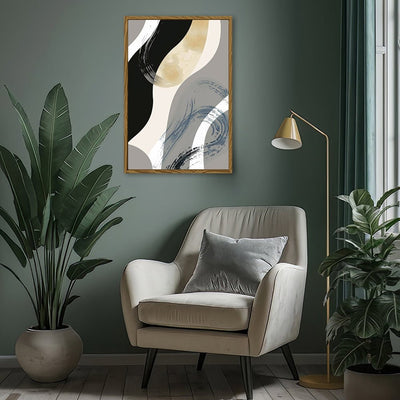 Canvas Wall Art Stretched Over Wooden Frame with Floating Frame and Grey Waves Abstract Painting CV4184 - Al Rugaib Furniture