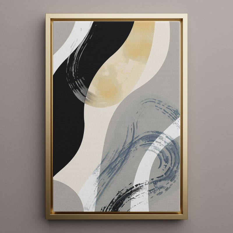 Canvas Wall Art Stretched Over Wooden Frame with Floating Frame and Grey Waves Abstract Painting CV4184 - Al Rugaib Furniture