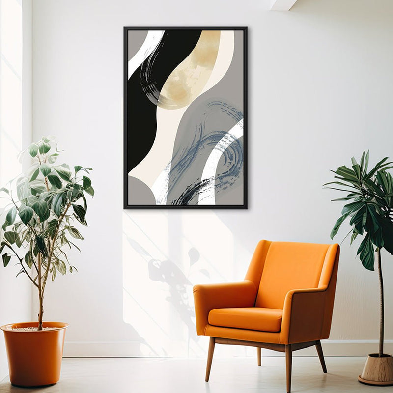 Canvas Wall Art Stretched Over Wooden Frame with Floating Frame and Grey Waves Abstract Painting CV4184 - Al Rugaib Furniture