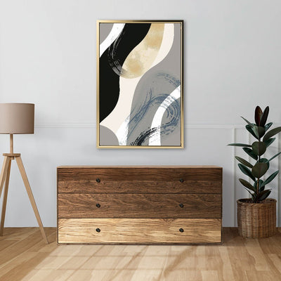 Canvas Wall Art Stretched Over Wooden Frame with Floating Frame and Grey Waves Abstract Painting CV4184 - Al Rugaib Furniture