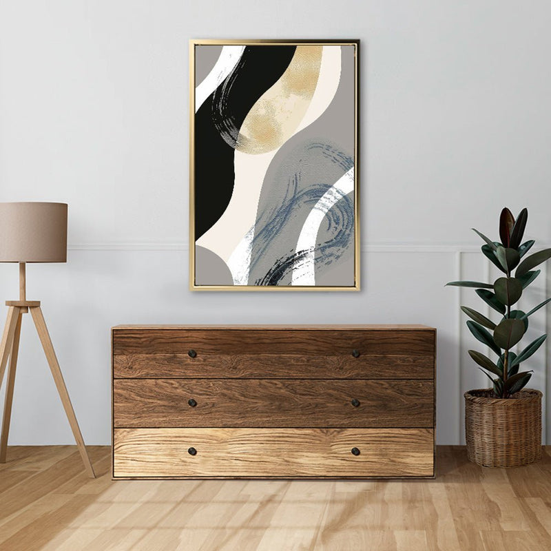 Canvas Wall Art Stretched Over Wooden Frame with Floating Frame and Grey Waves Abstract Painting CV4184 - Al Rugaib Furniture