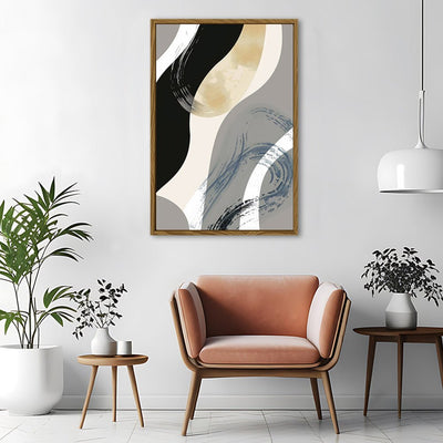 Canvas Wall Art Stretched Over Wooden Frame with Floating Frame and Grey Waves Abstract Painting CV4184 - Al Rugaib Furniture