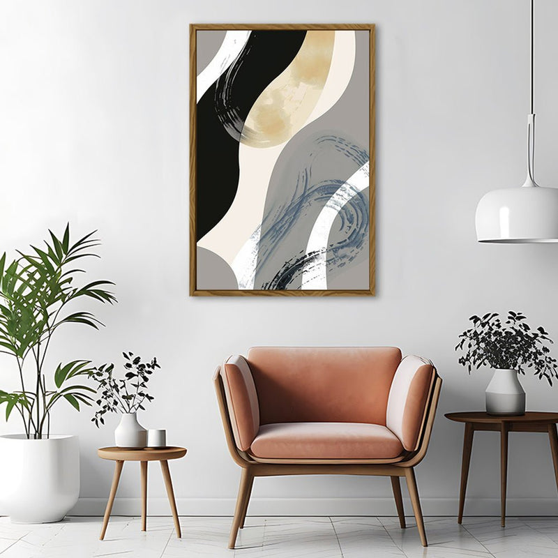 Canvas Wall Art Stretched Over Wooden Frame with Floating Frame and Grey Waves Abstract Painting CV4184 - Al Rugaib Furniture